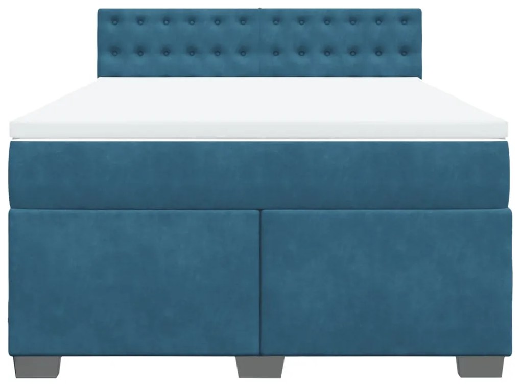 Κρεβάτι Boxspring με Στρώμα Μπλε 160x200 εκ. Βελούδινο - Μπλε