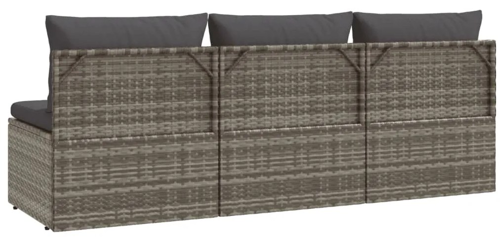 vidaXL Καναπές Κήπου Τριθέσιος Γκρι από Συνθετικό Ρατάν με Μαξιλάρια