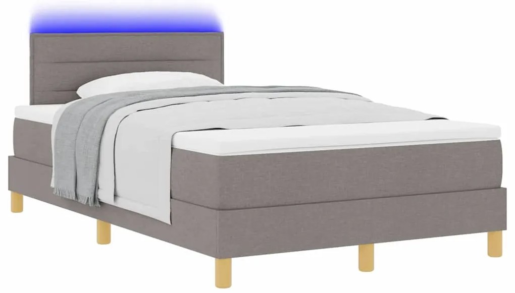 vidaXL LED Κρεβάτι με βάθρο με στρώμα Taupe 120 x 200 cm ύφασμα