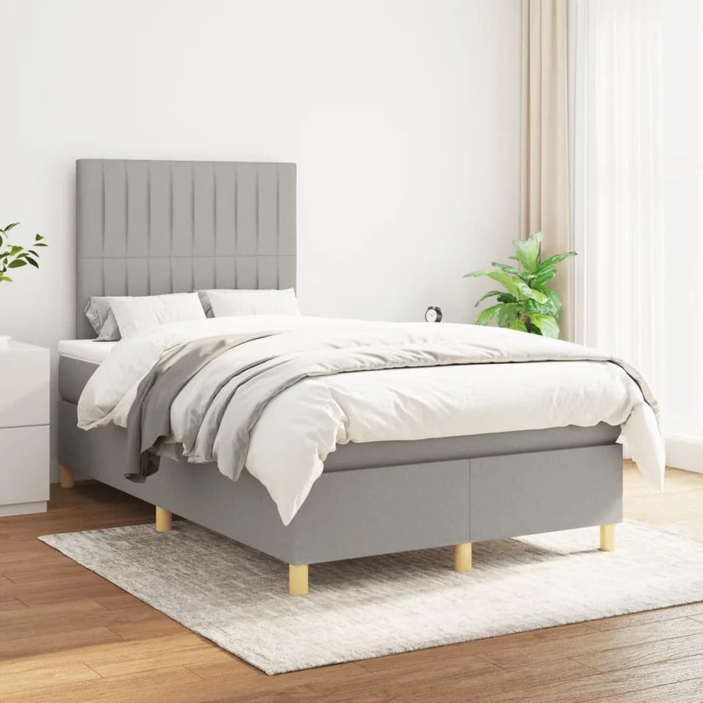 Κρεβάτι Boxspring με Στρώμα Ανοιχτό Γκρι 120x190 εκ. Υφασμάτινο - Γκρι