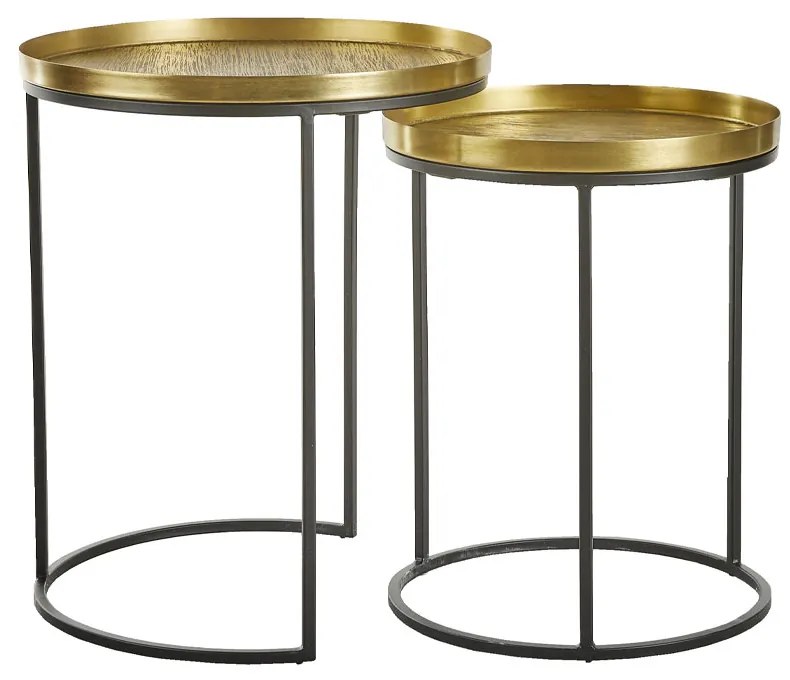 TOTALE SIDE TABLE SET 2ΤΕΜ BRASS ANTIQUE ΜΑΥΡΟ D49/41xH56/49cm - 04-0878 - 04-0878