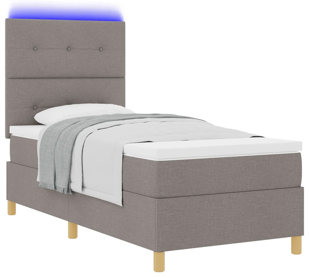 vidaXL Κρεβάτι Box Spring με Στρώμα & LED Ταπές 90x190 εκ Υφάσματος