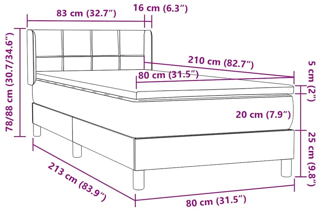 Box Spring Κρεβάτι με στρώμα Σκούρο γκρι 80x210 εκ. Βελούδινο 3318094