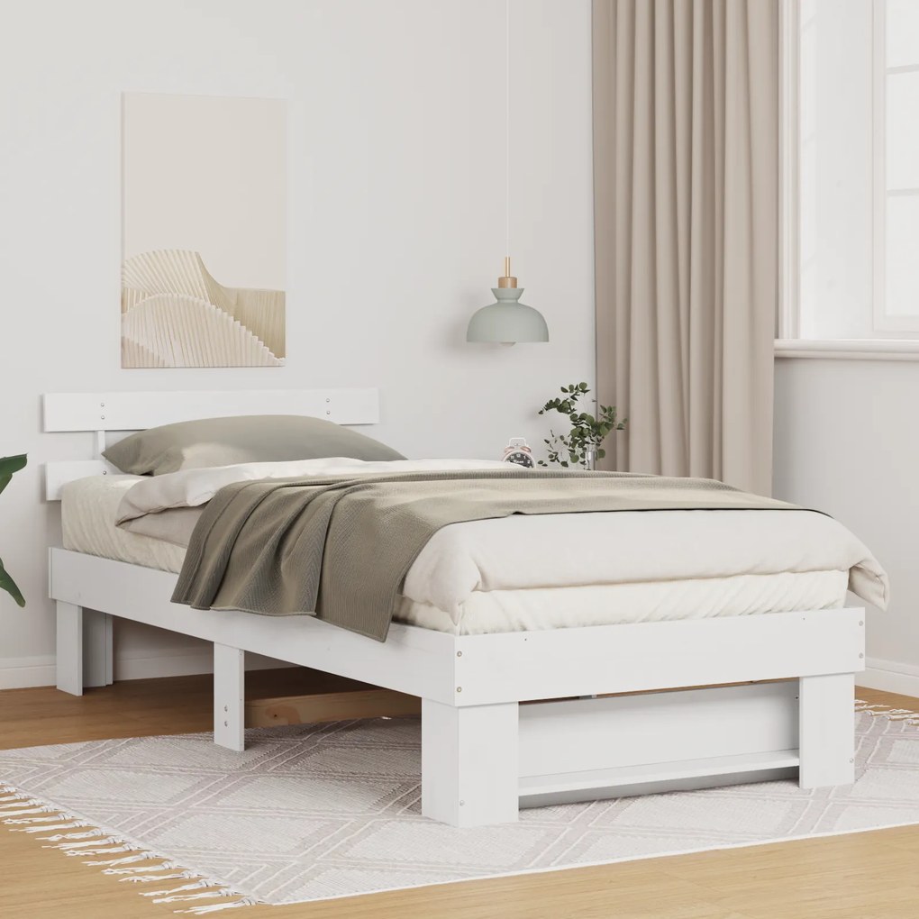 vidaXL Σκελετός Κρεβατιού Λευκό 75 x 190 cm Μασίφ ξύλο πεύκου