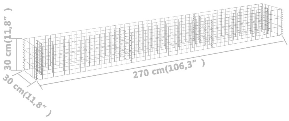 Συρματοκιβώτιο-Γλάστρα Υπερυψωμένη 270x30x30 εκ. Γαλβ. Χάλυβας - Ασήμι