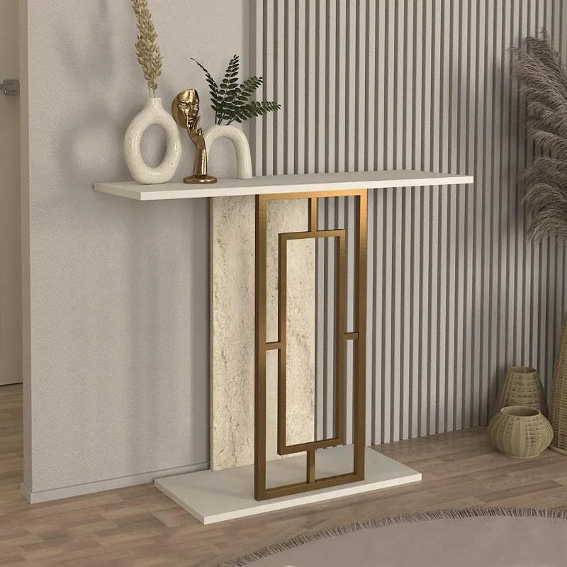 Κονσόλα Alderas Megapap χρώμα λευκό - travertine - χρυσό 90x29,6x76,8εκ.-GP042-0316,1
