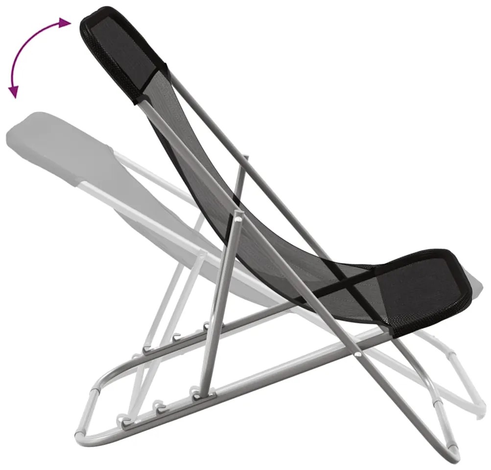 vidaXL Καρέκλες Παραλίας Πτυσ. 2 τεμ Μαύρες Textilene&amp;Ατσάλι με Πούδρα