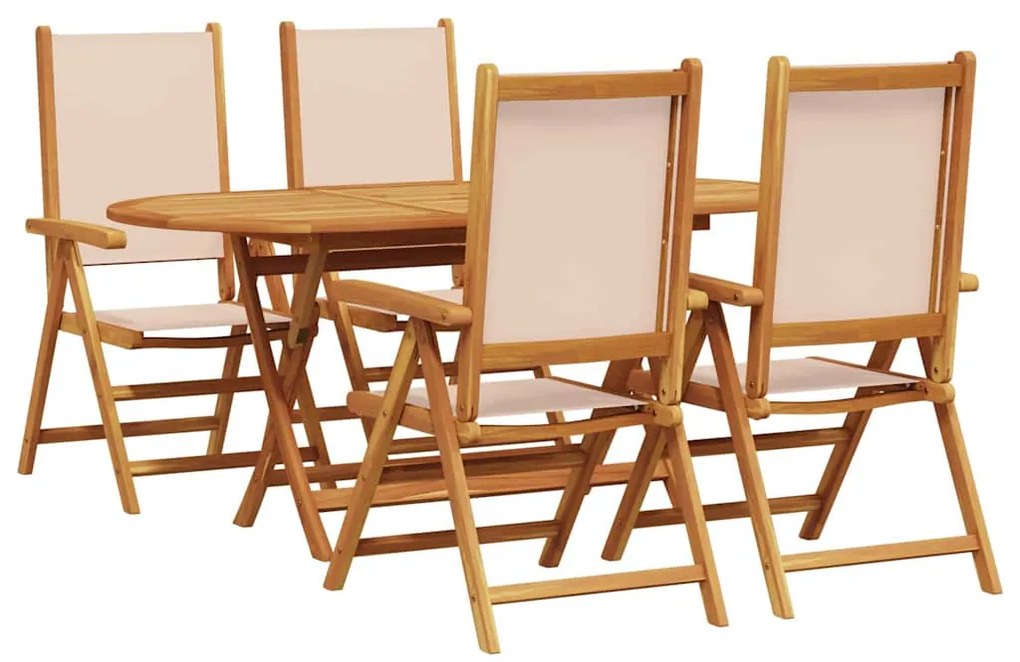 vidaXL Σέτ φαγητού για κήπο 5 pcs Μπεζ Μασίφ ξύλο ακακίας