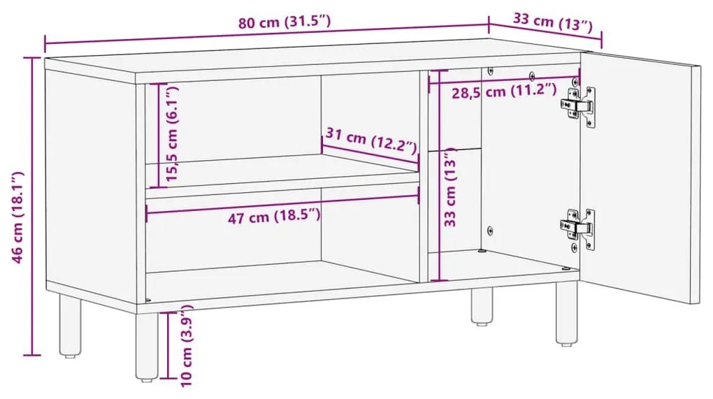 Έπιπλο Τηλεόρασης Μαύρο 80 x 33 x 46 εκ. από Επεξεργασμένο Ξύλο - Μαύρο