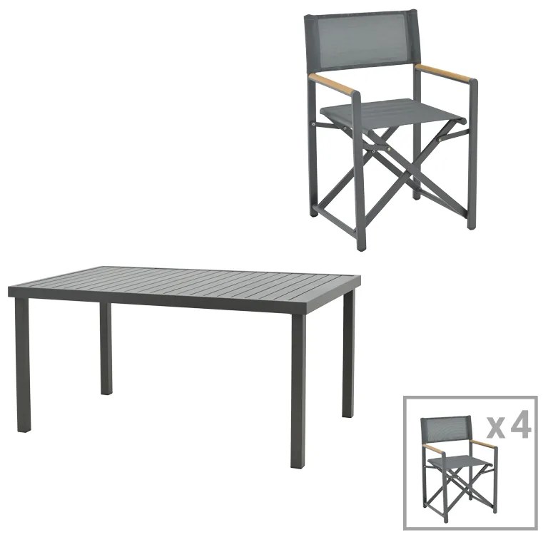Intrahome Τραπεζαρία Mabu-Kliton A σετ 5τεμ Intrahome αλουμινίου σε ανθρακί απόχρωση 150x80x74εκ | SKU: INTRAPA-311111980