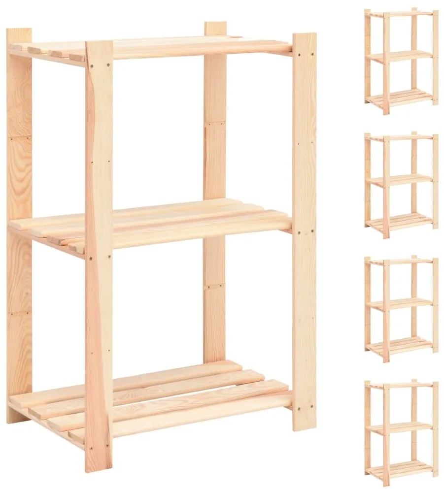 vidaXL Ραφιέρες 3 Επιπέδων 5 τεμ 150 κ. 60x38x90 εκ. Μασίφ Ξύλο Πεύκου