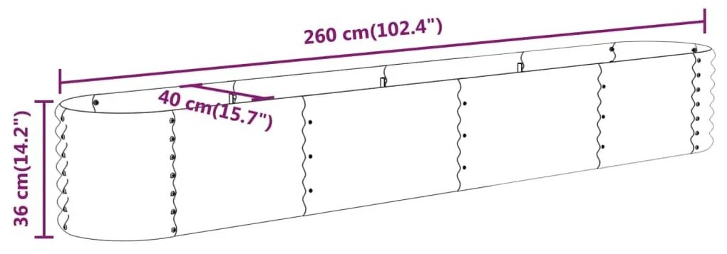 Ζαρντινιέρα Γκρι 260x40x36 εκ. Ατσάλι με Ηλεκτρ. Βαφή Πούδρας - Γκρι