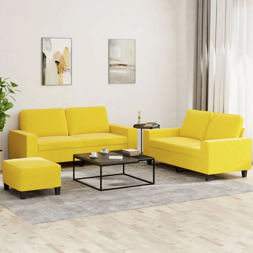 vidaXL Σετ Σαλονιού 3 Τεμαχίων Αν. Κίτρινο Υφασμάτινο