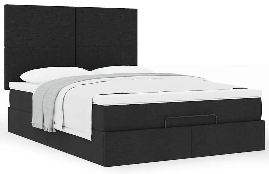 vidaXL Οθωμανικό κρεβάτι με στρώμα Μαύρο 140x200cm Ύφασμα