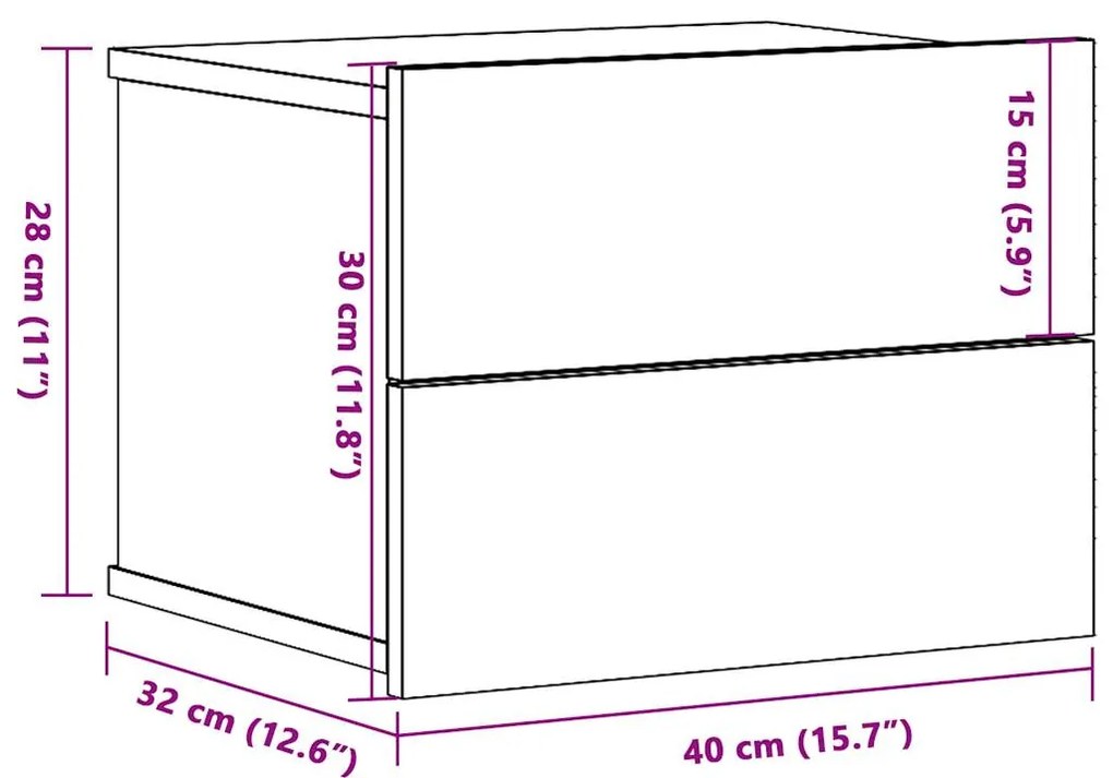 Κομοδίνο Επιτοίχιο Όψη Παλαιού Ξύλου 40x32x30 εκ. - Καφέ