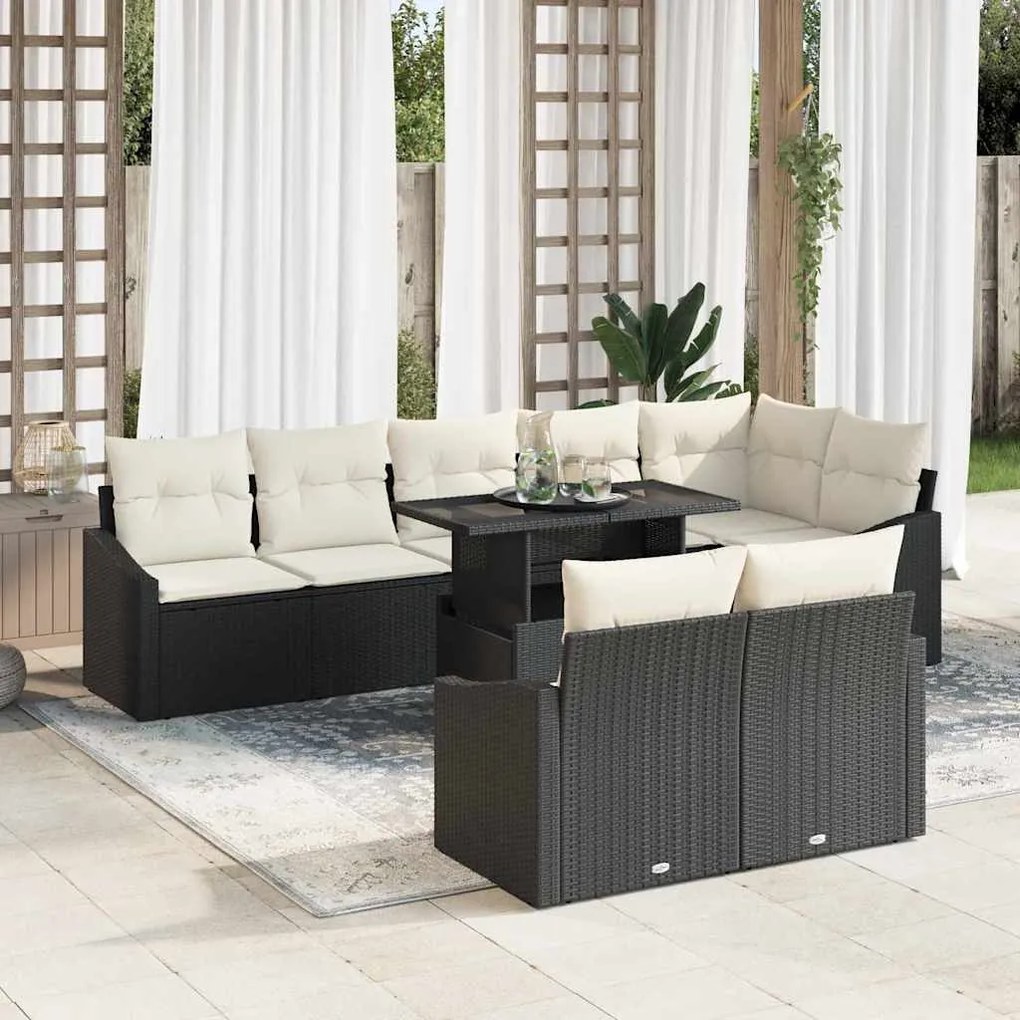 vidaXL Σετ Καναπέ Κήπου 9 pcs Μαύρο και κρεμ 100 x 55 x 73 εκ