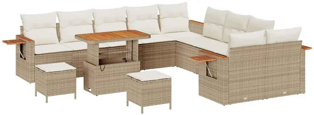 vidaXL Σετ Καναπέ Κήπου με μαξιλάρι 13 pcs Μπεζ Πολυ ράταν