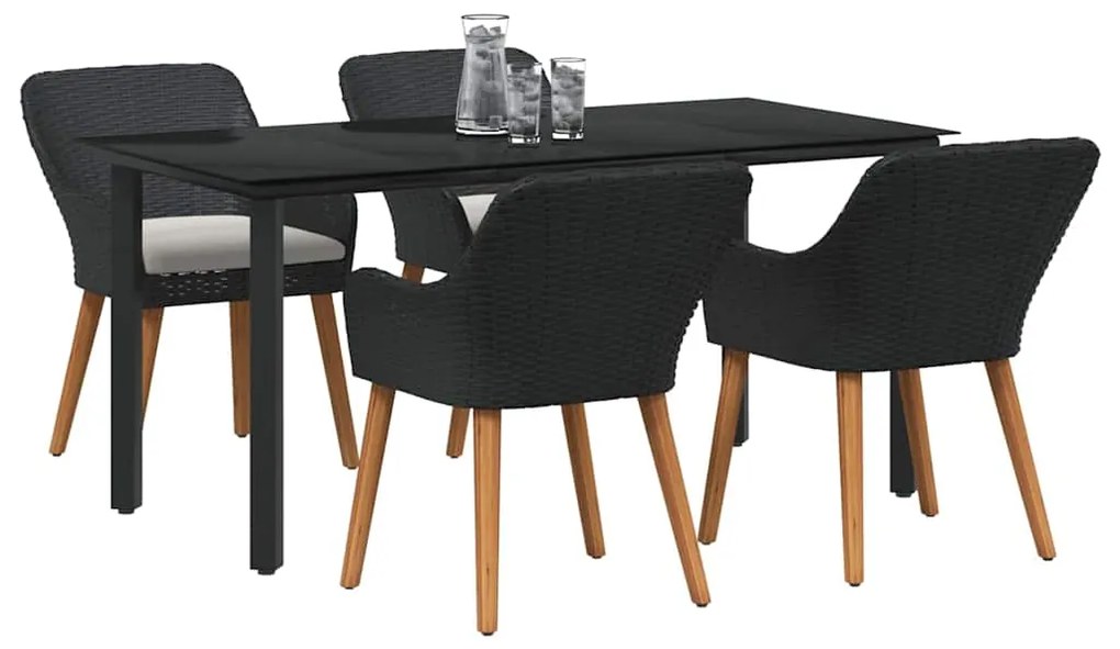 vidaXL Σέτ φαγητού για κήπο με μαξιλάρι 5 pcs Μαύρο συνθετικό ρατάν