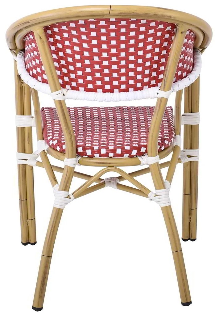 VEGERA Πολυθρόνα Dining Αλουμίνιο Φυσικό, Wicker Άσπρο - Κόκκινο, Στοιβαζόμενη