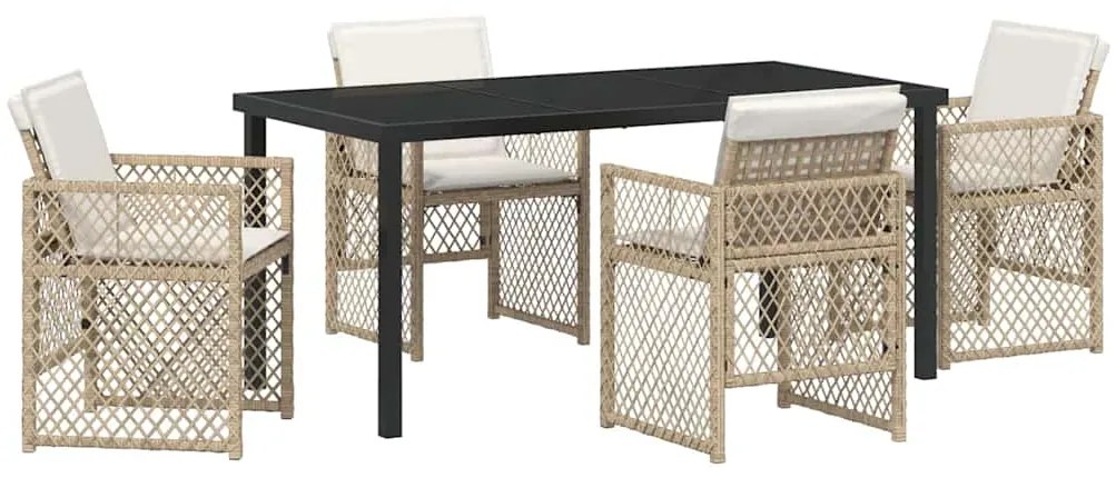 vidaXL Σετ Εξωτερικής Τραπεζαρίας  5 Τεμαχίων με Πολυ Ράτταν και Μαξιλάρια Μπεζ