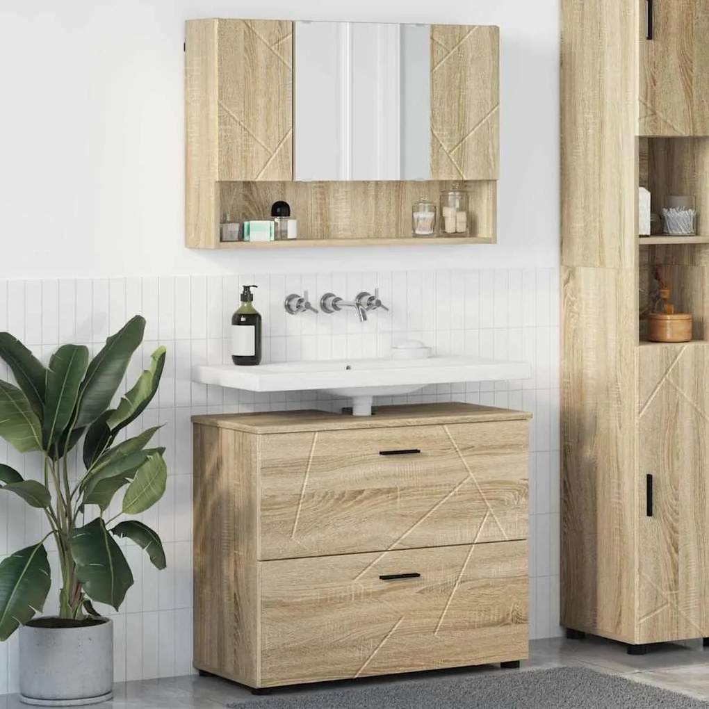 vidaXL Σετ Επίπλων Μπάνιου με ράφι 2 pcs Sonoma Δρυς 76,5 x 35 x 64 εκ