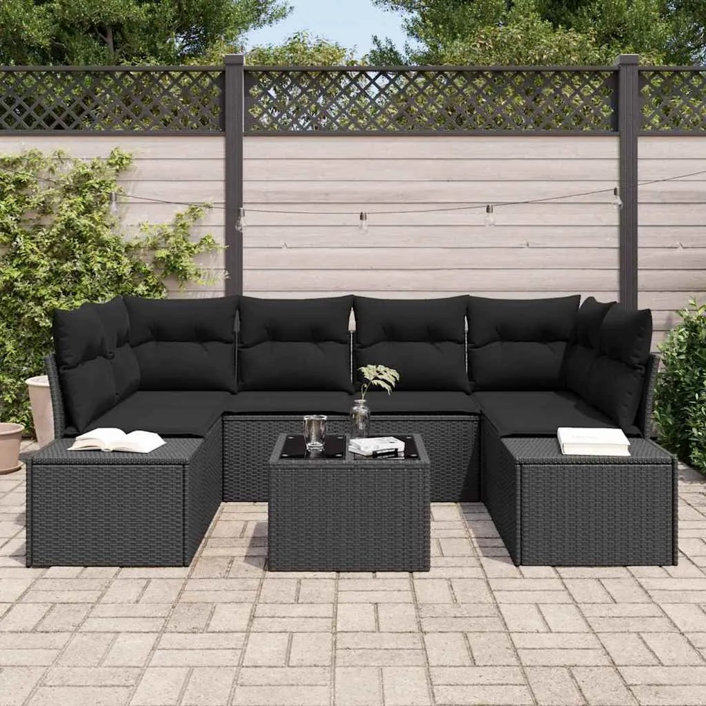 vidaXL Σετ Καναπέ Κήπου 7 pcs Μαύρο Πολυ ράταν
