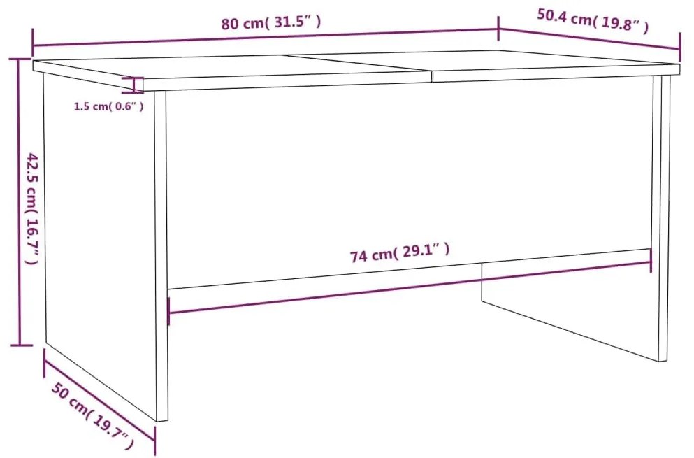 Τραπεζάκι Σαλονιού Γυαλ. Λευκό 80x50x42,5 εκ. Επεξεργ. Ξύλο - Λευκό