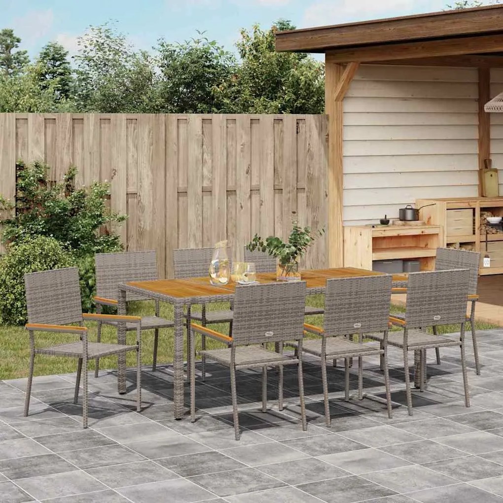 vidaXL Σέτ φαγητού για κήπο 9 pcs Γκρι 190 x 90 x 75 cm