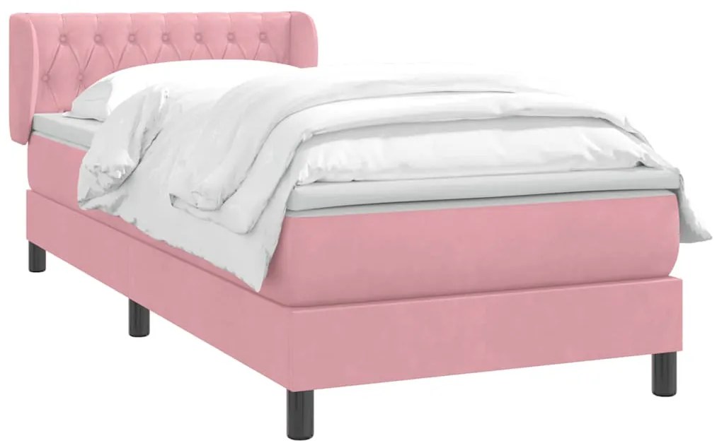 vidaXL Κρεβάτι Boxspring με Στρώμα Ροζ 100x210 εκ. Βελούδινο