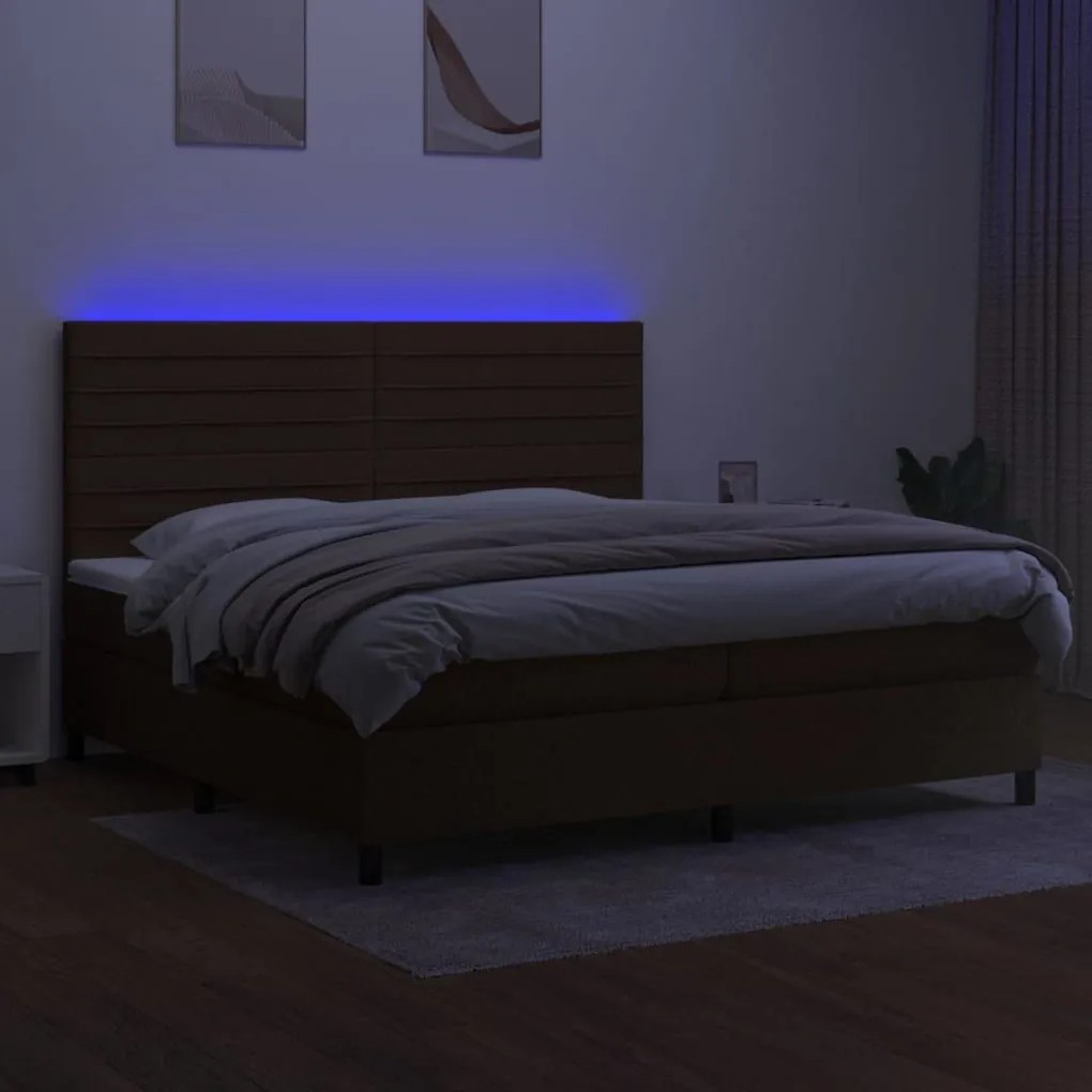 Κρεβάτι Boxspring με Στρώμα &amp; LED Σκ.Καφέ 200x200εκ. Υφασμάτινο - Καφέ