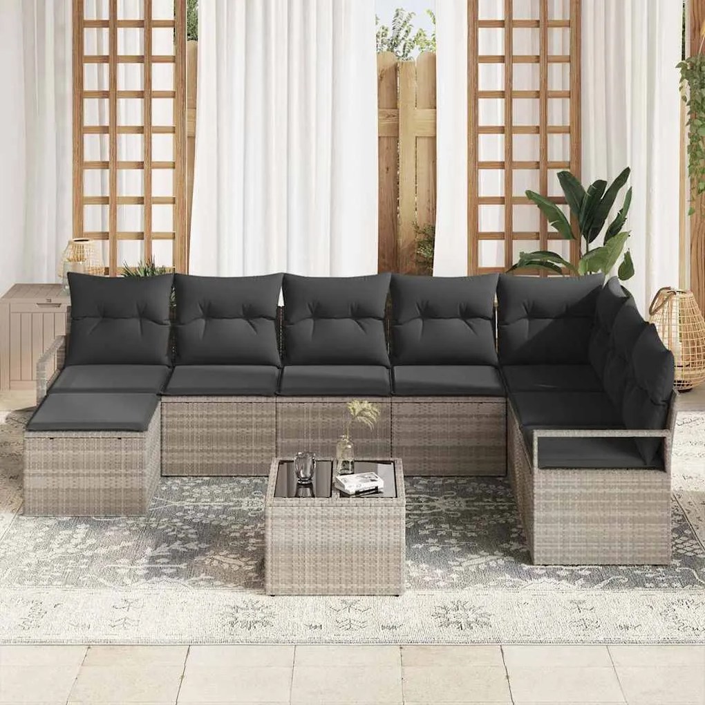 vidaXL Σετ Καναπέ Κήπου 8 pcs Ανοιχτό γκρι Πολυ ράταν