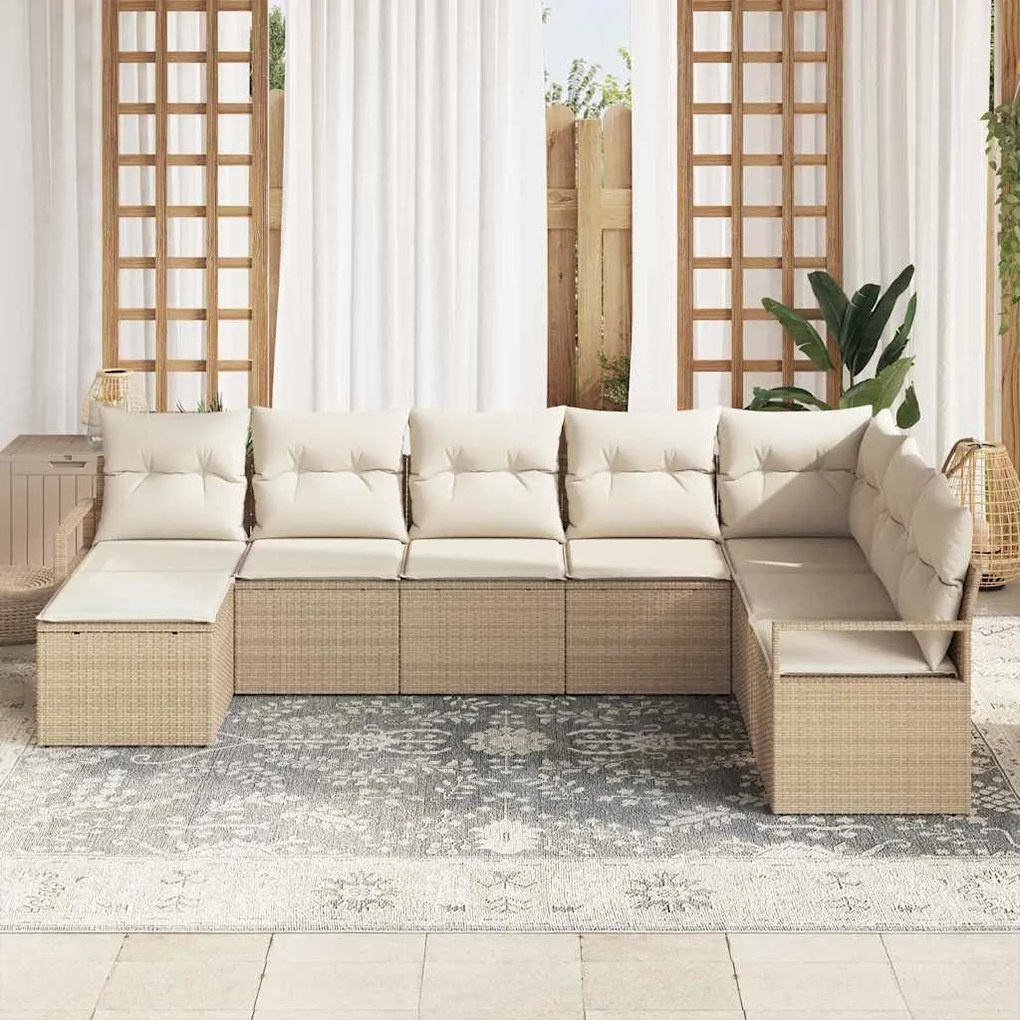 vidaXL Σετ Καναπέ Κήπου 8 pcs Μπεζ, Κρέμα Πολυ rattan, βαμμένο ατσάλι