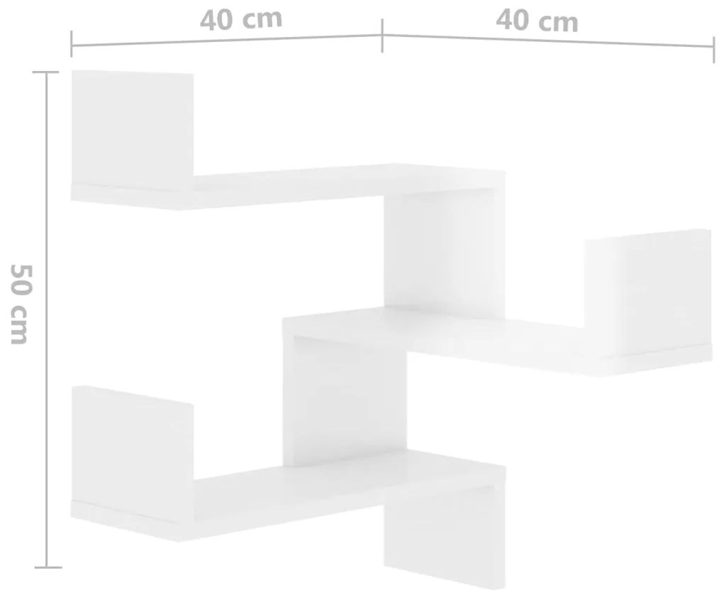 Γων. Ραφιέρες Τοίχου 2 τεμ. Γυαλ. Λευκό 40x40x50 εκ. Επεξ. Ξύλο - Λευκό