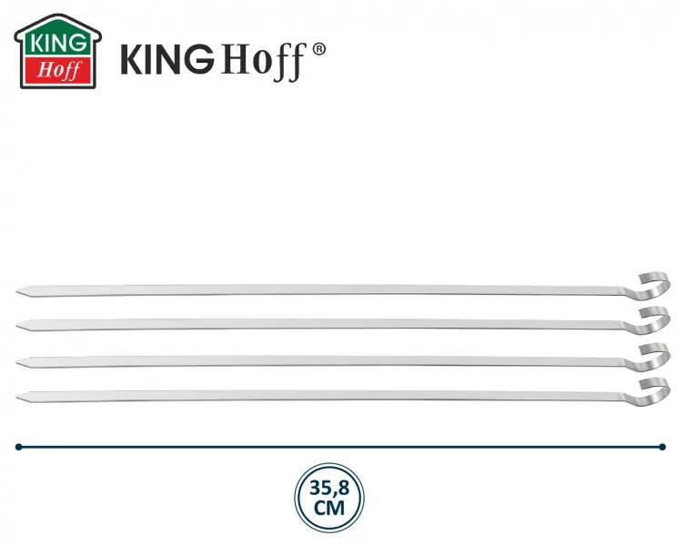 Σετ από 4 χαλύβδινα σουβλάκια Kinghoff KH 1914, 36 cm, Αιχμηρή άκρη, Λαβή με καμπύλη, Inox
