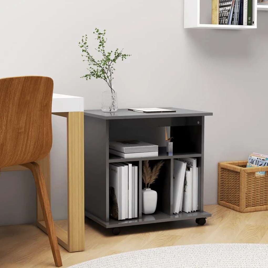 vidaXL Ντουλάπι Τροχήλατο Γυαλιστ. Γκρι 60x45x60 εκ. από Μοριοσανίδα