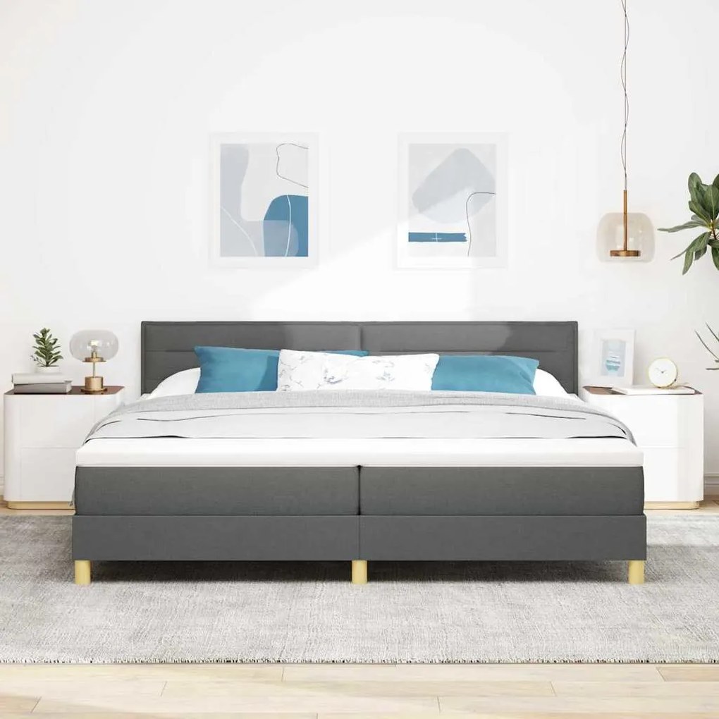vidaXL Κρεβάτι box spring με στρώμα Σκούρο γκρι 200 x 200 cm ύφασμα