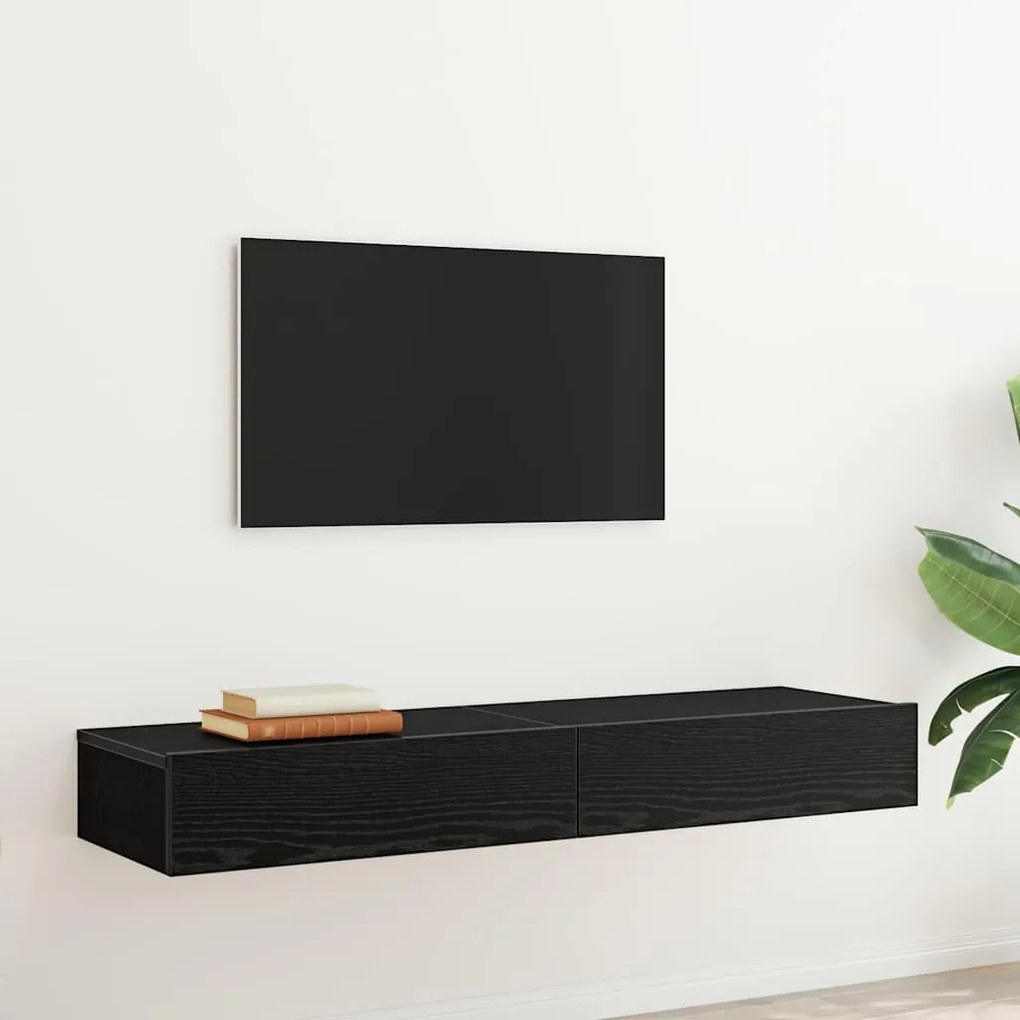 vidaXL Ντουλάπια Τηλεόρασης με Φωτιστικά LED 2 τεμ. Μαύρο Δρυς 60x35x15,5 εκ.