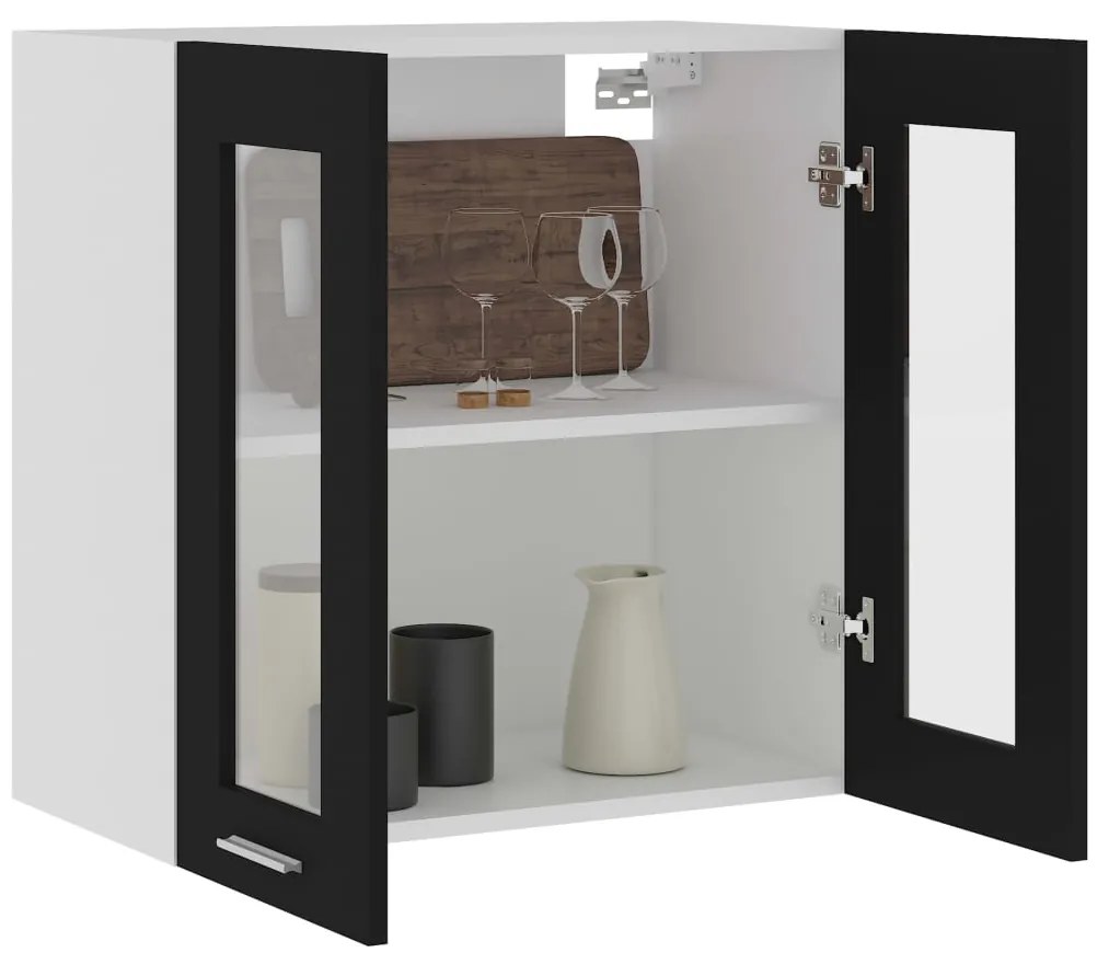 vidaXL Κρεμαστό Γυάλινο Ντουλάπι &quot;Lyon&quot; Μαύρο 60x31x60 εκ. από Τεχνητό Ξύλο