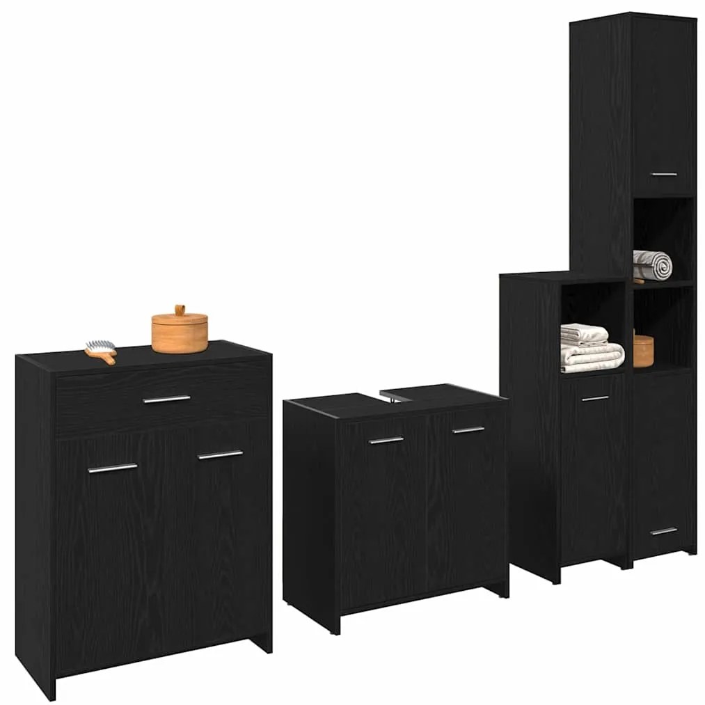 vidaXL Σειρά Επίπλων Μπάνιου 4 pcs Μαύρη Οξυά 30 x 30 x 183.5 εκ.
