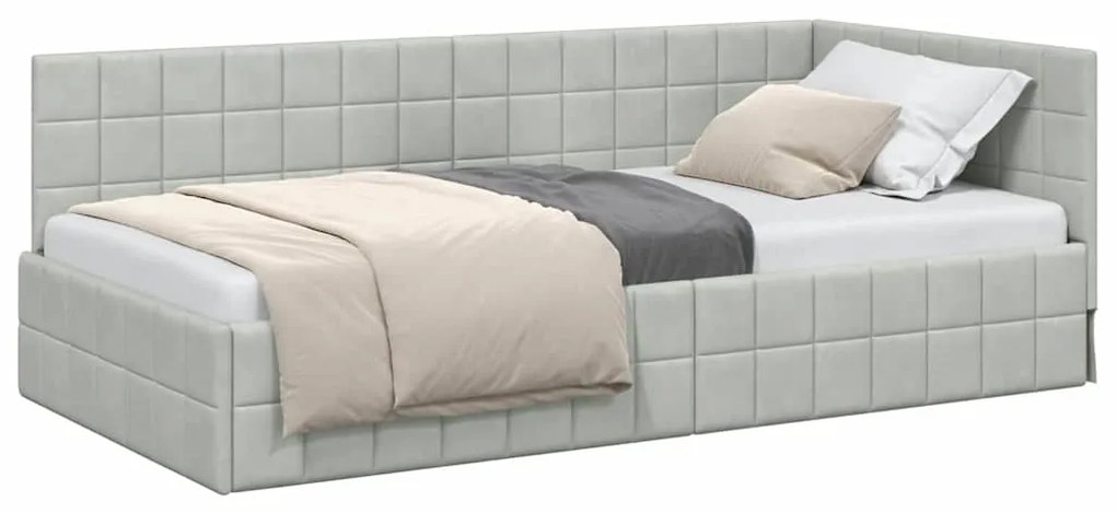 vidaXL Κρεβάτι Γωνίας με κεφαλάρι Ανοιχτό γκρι 90 εκ x 190 εκ Βελούδο