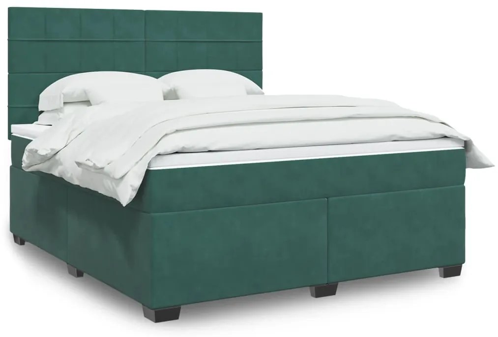 vidaXL Κρεβάτι Boxspring με Στρώμα Σκούρο Πράσινο 180x200εκ. Βελούδινο