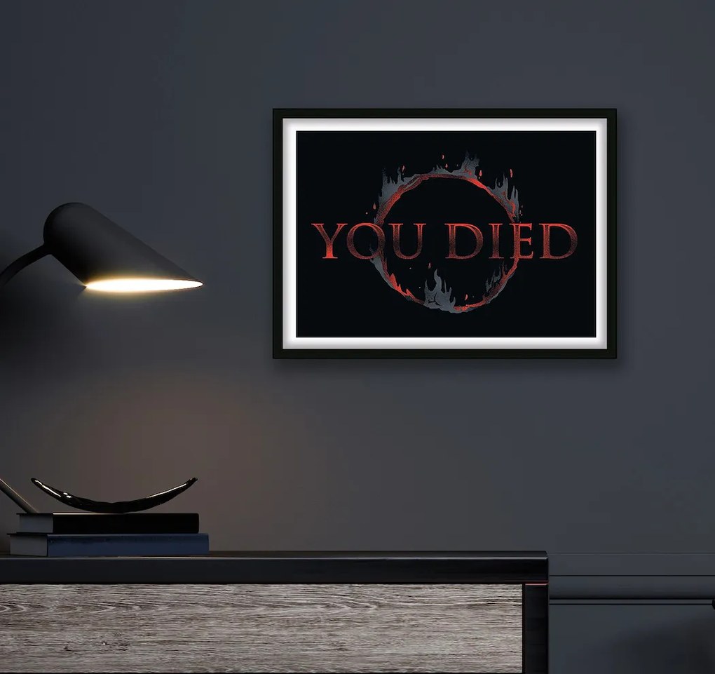 Πόστερ &amp; Κάδρο Dark Souls You Died GM007 40x50cm Μαύρο Ξύλινο Κάδρο (με πόστερ)