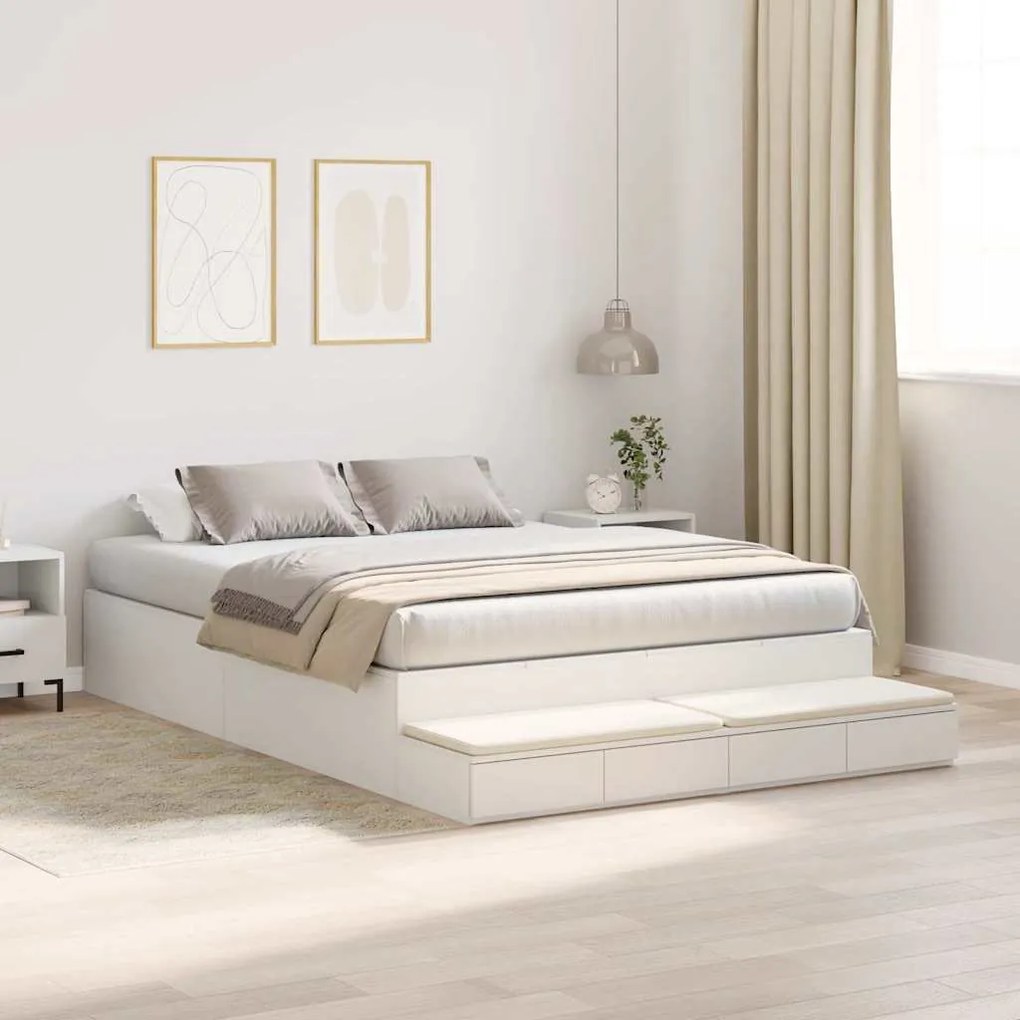 vidaXL Κρεβάτι με αποθηκευτικό χώρο Λευκό 236.5 x 140 x 31.5 εκατοστά