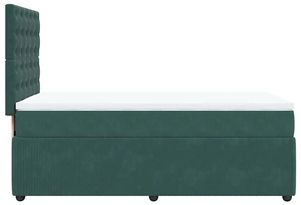 vidaXL Κρεβάτι Boxspring με Στρώμα Σκούρο Πράσινο 90x200 εκ. Βελούδινο