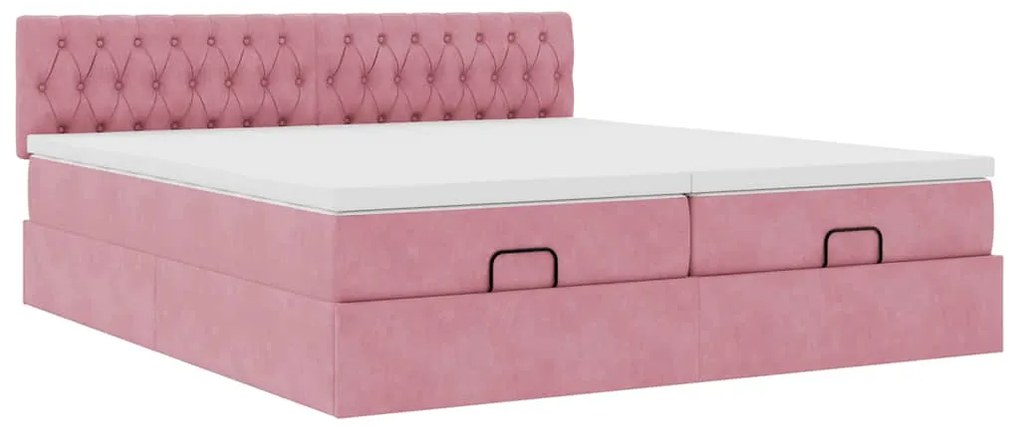 vidaXL Οθωμανικό κρεβάτι με στρώματα ροζ 200x200cm Velvet