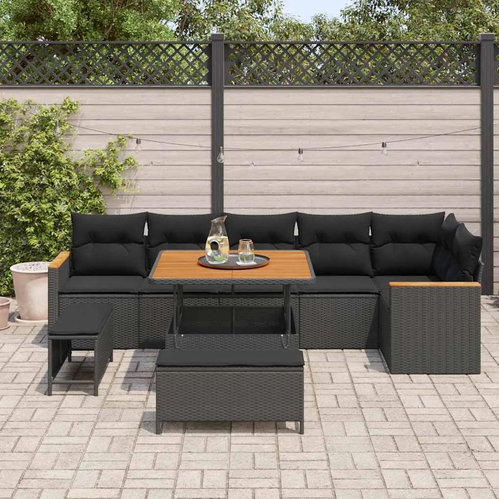 vidaXL Σετ Καναπέ Κήπου με μαξιλάρι 9 pcs Μαύρο Πολυ ράταν