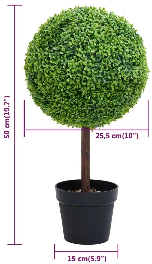vidaXL Πυξάρι Τεχνητό με Σφαιρικό Σχήμα Πράσινο 50 εκ. με Γλάστρα