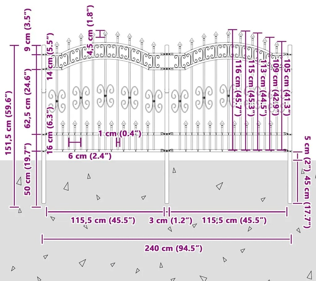 vidaXL Φράχτης κήπου Λευκό 165 cm Ατσάλι με Επικάλυψη Πούδρας