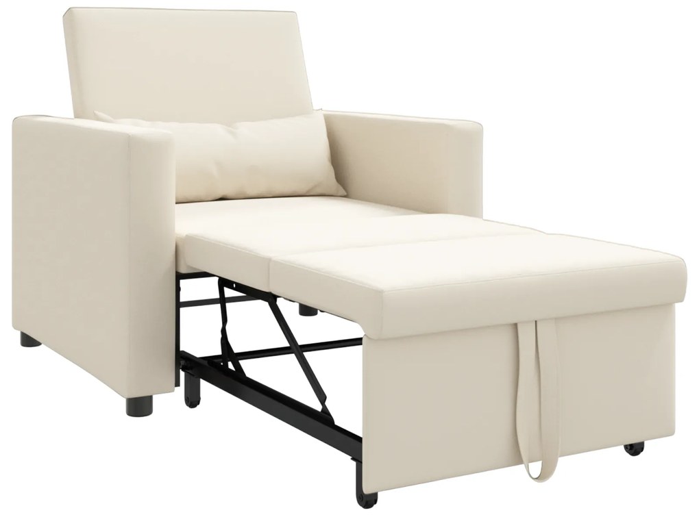 vidaXL Μονός καναπές-κρεβάτι Κρεμ λευκό 90 x 165 x 87 εκ. Λινό