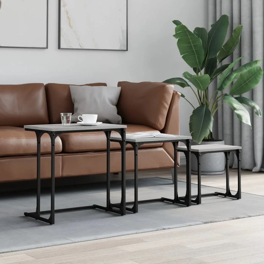 vidaXL Τραπεζάκια Ζιγκόν 3 τεμ. Γκρι Sonoma από Επεξεργασμένο Ξύλο